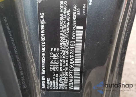 2013 BMW 128 I z USA, uszkodzony, nr VIN WBAUP7C59DVP24160